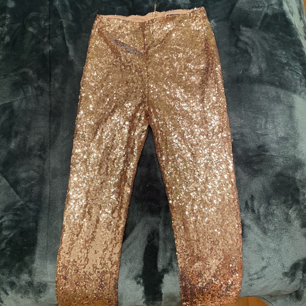 Champagne colored sequin pants